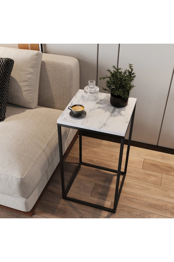 Pasific Home Pure Yan Sehpa, Metal Yan Sehpa ,Beyaz Mermer