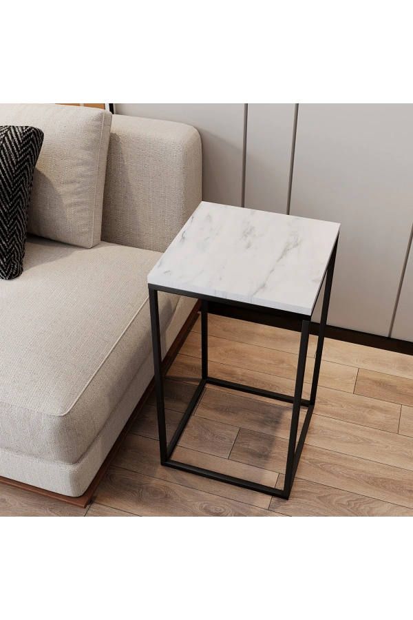 Pasific Home Pure Yan Sehpa, Metal Yan Sehpa ,Beyaz Mermer