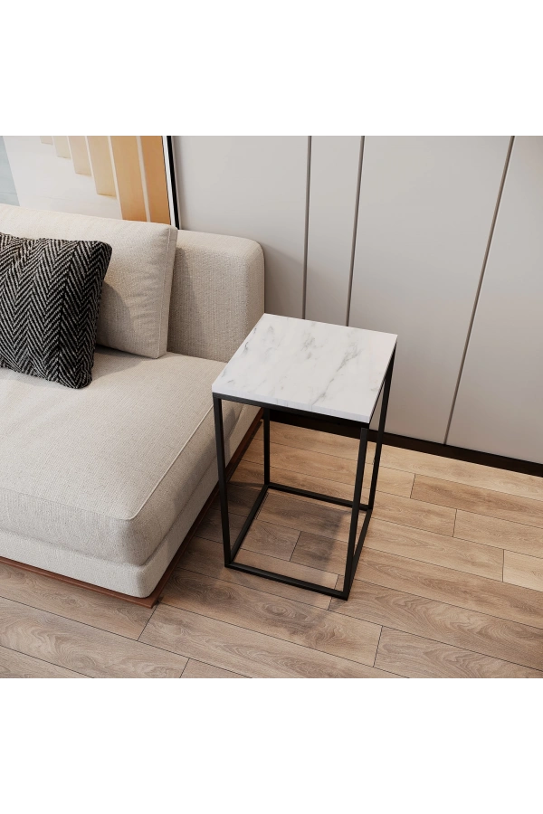 Pasific Home Pure Yan Sehpa, Metal Yan Sehpa ,Beyaz Mermer