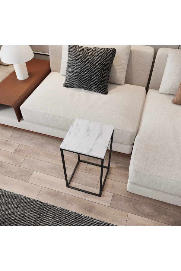 Pasific Home Pure Yan Sehpa, Metal Yan Sehpa ,Beyaz Mermer