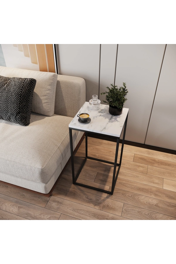 Pasific Home Pure Yan Sehpa, Metal Yan Sehpa ,Beyaz Mermer