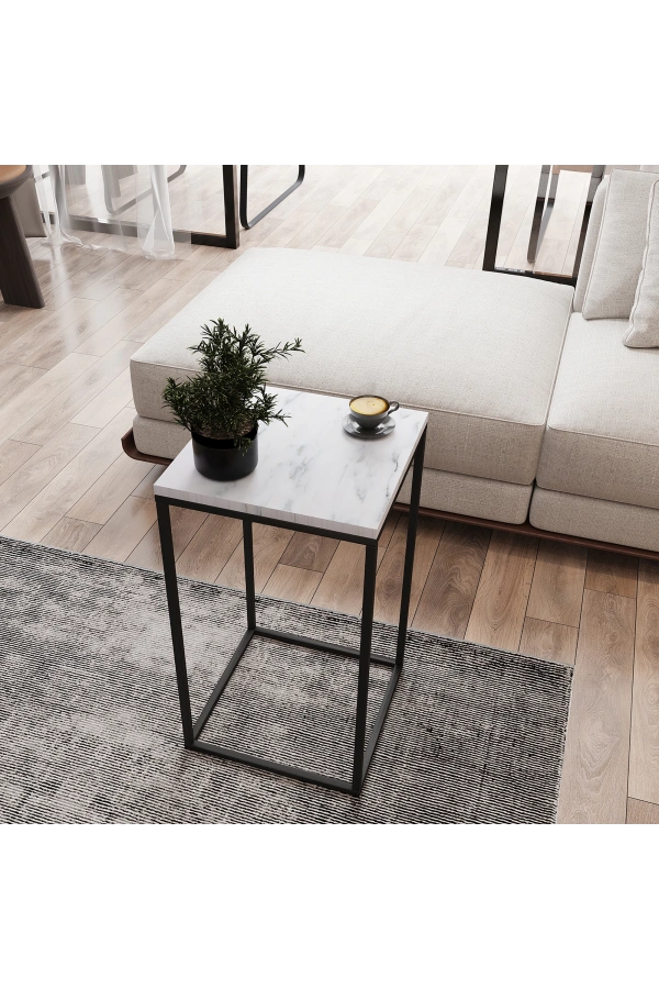 Pasific Home Pure Yan Sehpa, Metal Yan Sehpa ,Beyaz Mermer