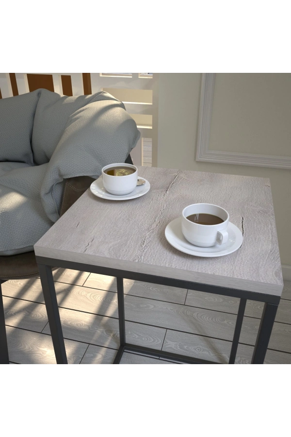 Pasific Home Pure Yan Sehpa, Metal Yan Sehpa ,Beyaz Meşe