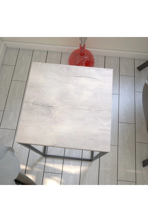 Pasific Home Pure Yan Sehpa, Metal Yan Sehpa ,Beyaz Meşe