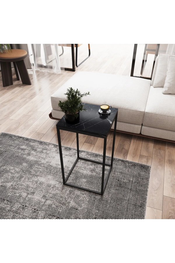 Pasific Home Pure Yan Sehpa, Metal Yan Sehpa ,Siyah Mermer