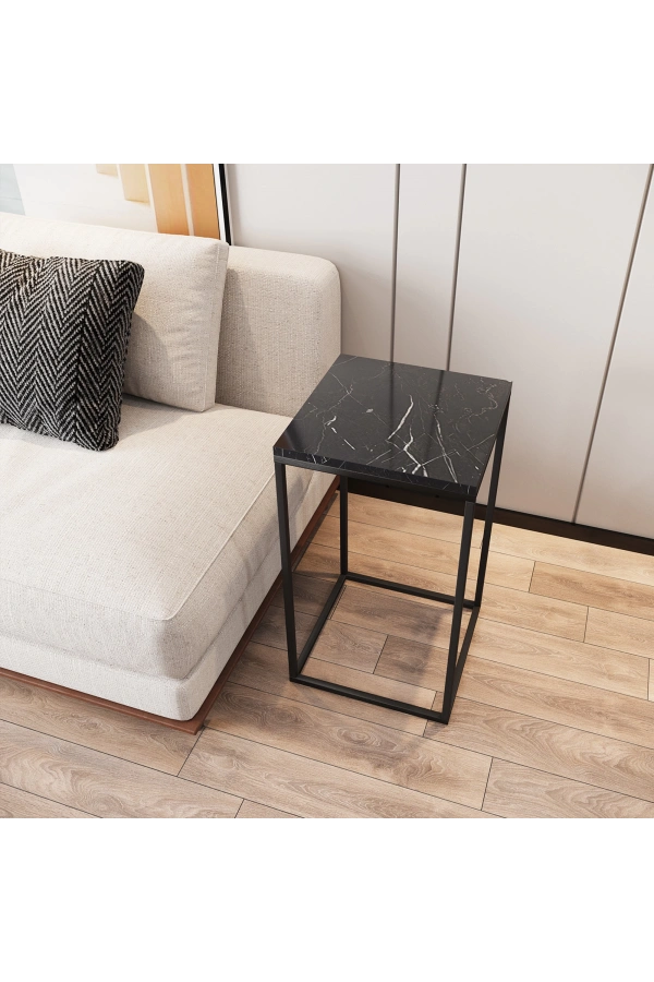 Pasific Home Pure Yan Sehpa, Metal Yan Sehpa ,Siyah Mermer