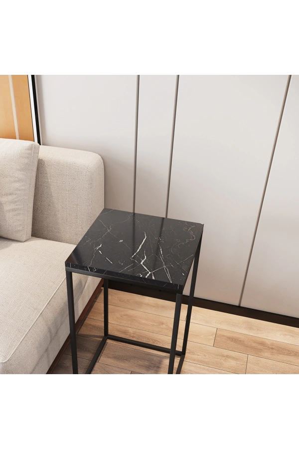 Pasific Home Pure Yan Sehpa, Metal Yan Sehpa ,Siyah Mermer