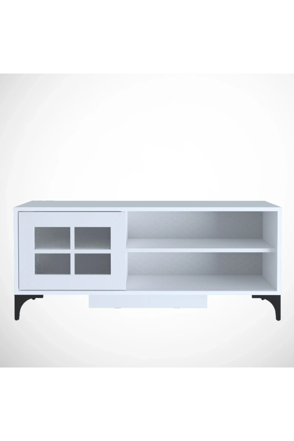 Pasific Home Revival Metal Ayaklı Sürgülü Tv Ünitesi,125 Cm, Ahşap Beyaz