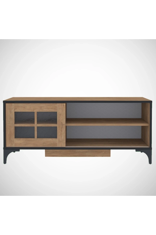 Pasific Home Revival Metal Ayaklı Sürgülü Tv Ünitesi,125 Cm, Koyu Meşe