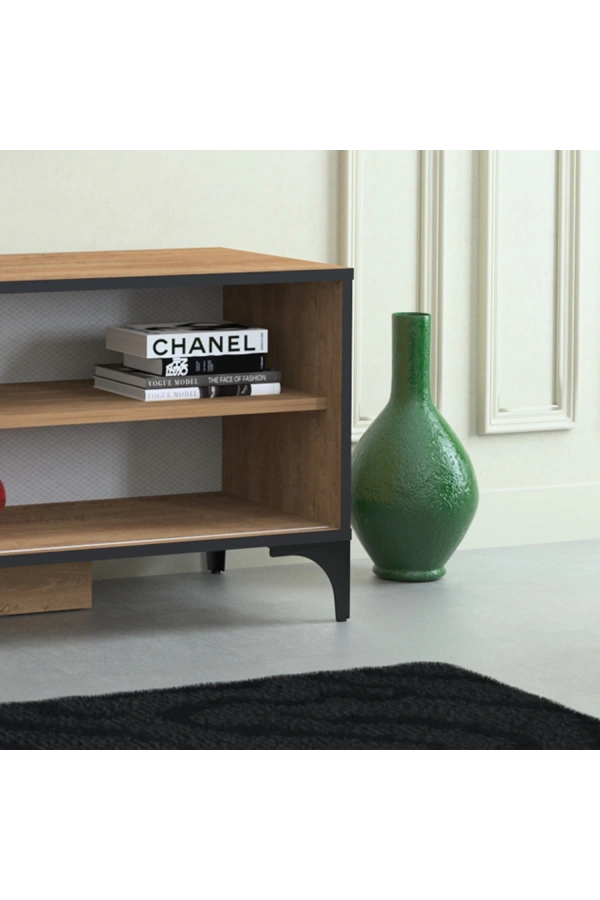 Pasific Home Revival Metal Ayaklı Sürgülü Tv Ünitesi,125 Cm, Koyu Meşe