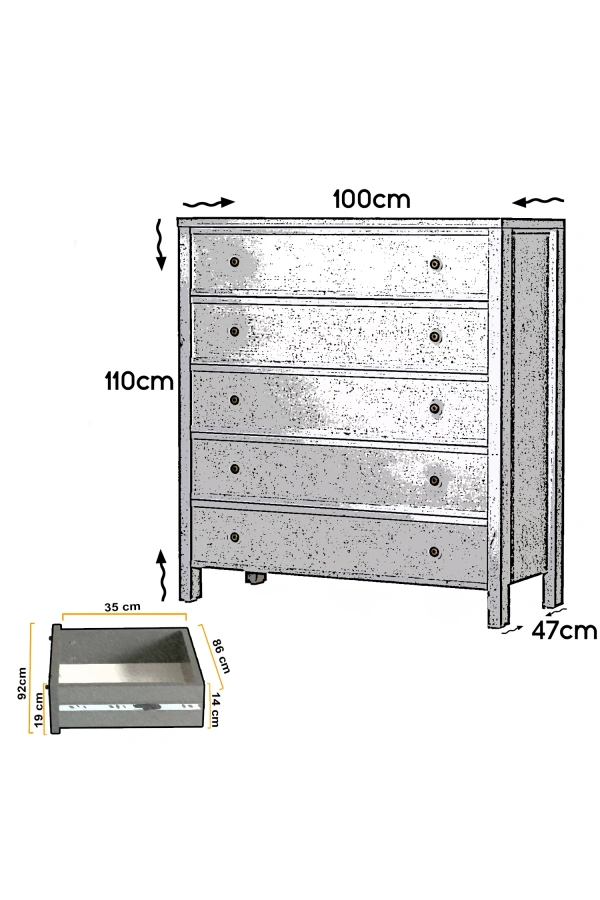 Pasific Home Rio 5 Çekmeceli Ayaklı Modern Şifonyer, Beyaz