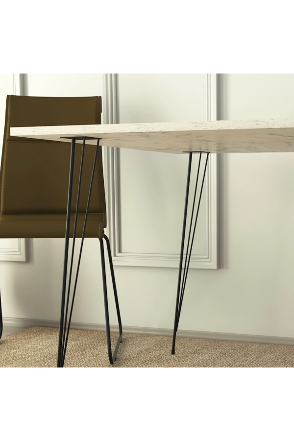 Pasific Home Sandalf Metal Ayaklı Mutfak Masası, Kare 90x90, Beyaz Mermer