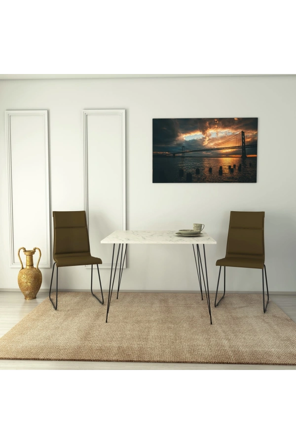 Pasific Home Sandalf Metal Ayaklı Mutfak Masası, Kare 90x90, Beyaz Mermer