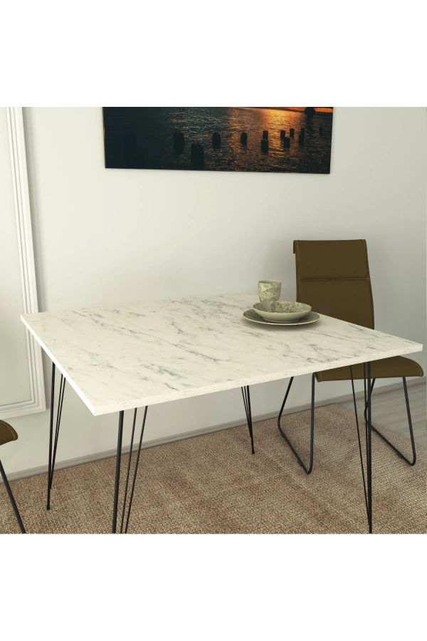 Pasific Home Sandalf Metal Ayaklı Mutfak Masası, Kare 90x90, Beyaz Mermer