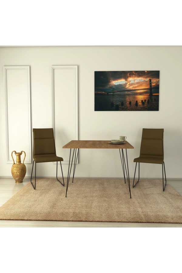 Pasific Home Sandalf Metal Ayaklı Mutfak Masası, Kare 90x90, Koyu Meşe