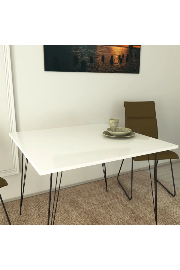 Pasific Home Sandalf Metal Ayaklı Mutfak Masası, Kare 90x90, Parlak Beyaz