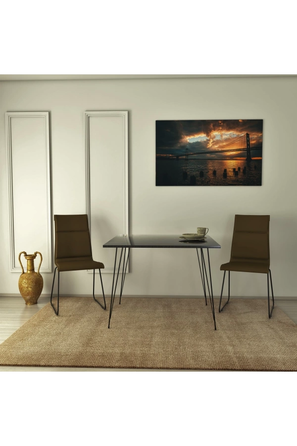 Pasific Home Sandalf Metal Ayaklı Mutfak Masası, Kare 90x90, Siyah Mermer