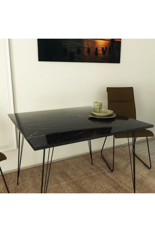 Pasific Home Sandalf Metal Ayaklı Mutfak Masası, Kare 90x90, Siyah Mermer