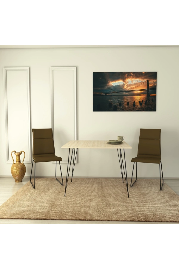 Pasific Home Sandalf Metal Ayaklı Mutfak Masası,Kare 90x90, Meşe