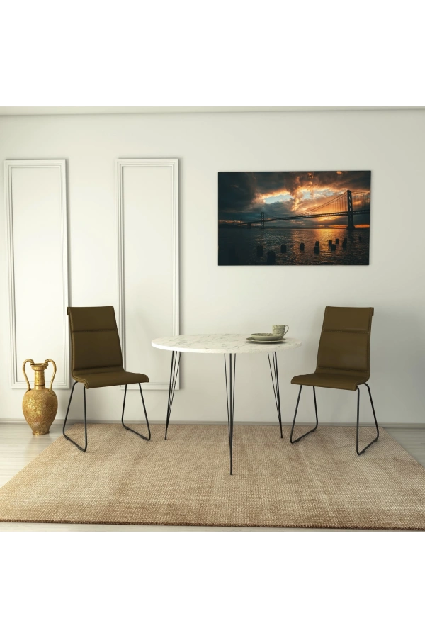 Pasific Home Sandalf Metal Ayaklı Yuvarlak Mutfak Masası, Beyaz Mermer