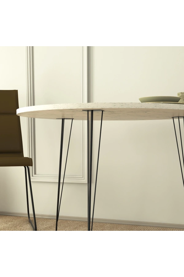 Pasific Home Sandalf Metal Ayaklı Yuvarlak Mutfak Masası, Beyaz Mermer