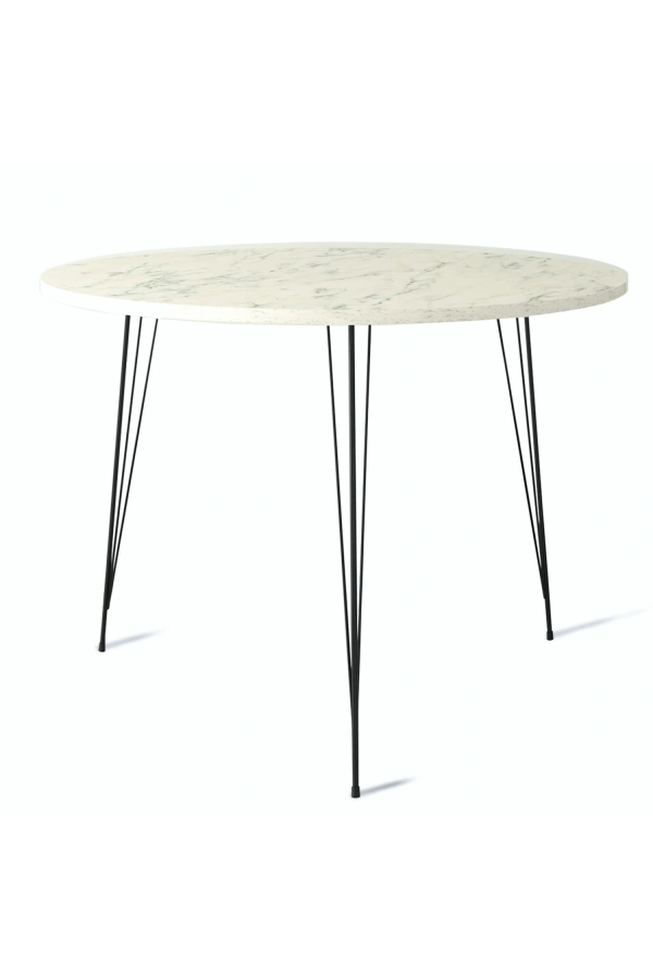Pasific Home Sandalf Metal Ayaklı Yuvarlak Mutfak Masası, Beyaz Mermer