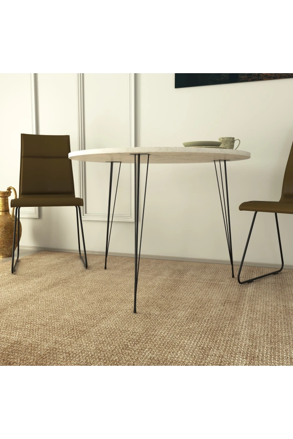 Pasific Home Sandalf Metal Ayaklı Yuvarlak Mutfak Masası, Beyaz Mermer