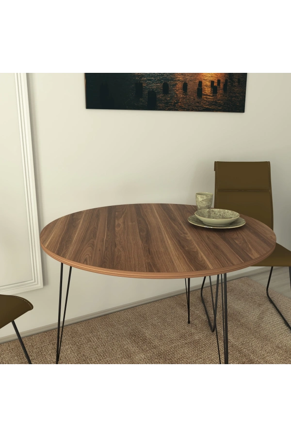 Pasific Home Sandalf Metal Ayaklı Yuvarlak Mutfak Masası, Ceviz