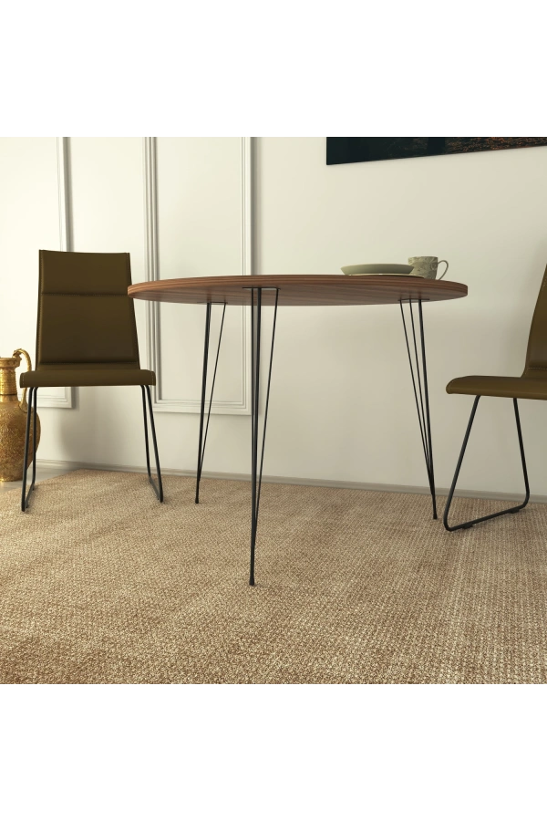 Pasific Home Sandalf Metal Ayaklı Yuvarlak Mutfak Masası, Ceviz