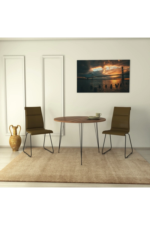 Pasific Home Sandalf Metal Ayaklı Yuvarlak Mutfak Masası, Ceviz