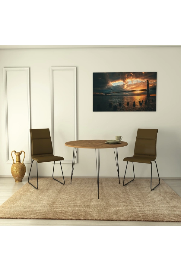 Pasific Home Sandalf Metal Ayaklı Yuvarlak Mutfak Masası, Koyu Meşe