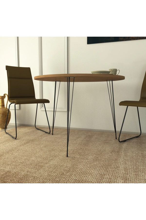 Pasific Home Sandalf Metal Ayaklı Yuvarlak Mutfak Masası, Koyu Meşe