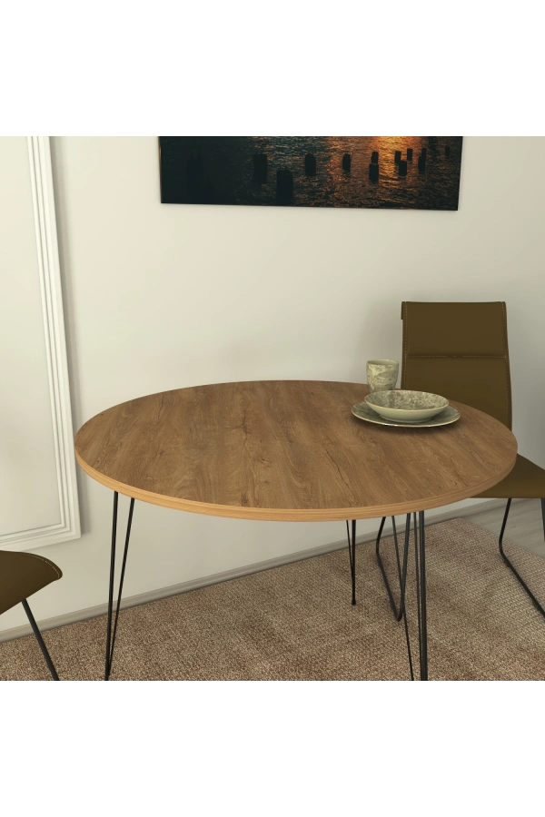 Pasific Home Sandalf Metal Ayaklı Yuvarlak Mutfak Masası, Koyu Meşe