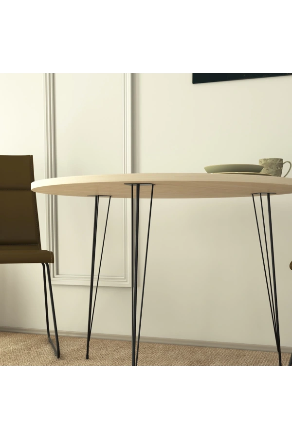 Pasific Home Sandalf Metal Ayaklı Yuvarlak Mutfak Masası, Meşe