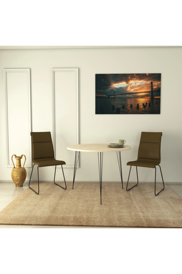 Pasific Home Sandalf Metal Ayaklı Yuvarlak Mutfak Masası, Meşe