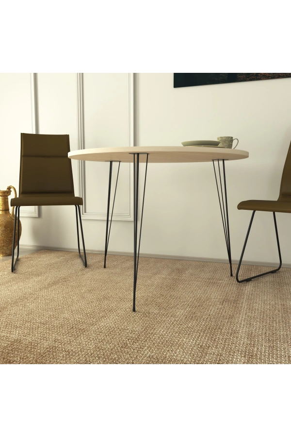 Pasific Home Sandalf Metal Ayaklı Yuvarlak Mutfak Masası, Meşe