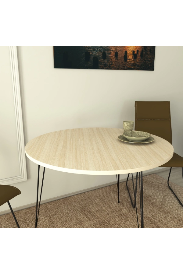 Pasific Home Sandalf Metal Ayaklı Yuvarlak Mutfak Masası, Meşe