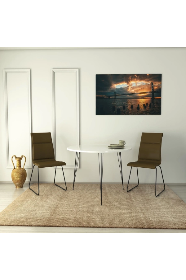 Pasific Home Sandalf Metal Ayaklı Yuvarlak Mutfak Masası, Parlak Beyaz