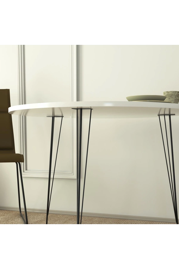 Pasific Home Sandalf Metal Ayaklı Yuvarlak Mutfak Masası, Parlak Beyaz