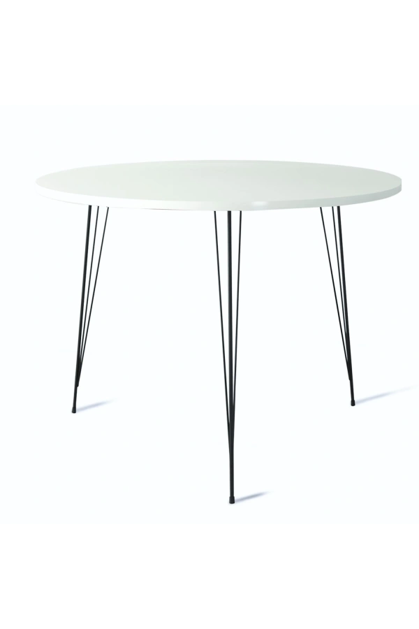 Pasific Home Sandalf Metal Ayaklı Yuvarlak Mutfak Masası, Parlak Beyaz