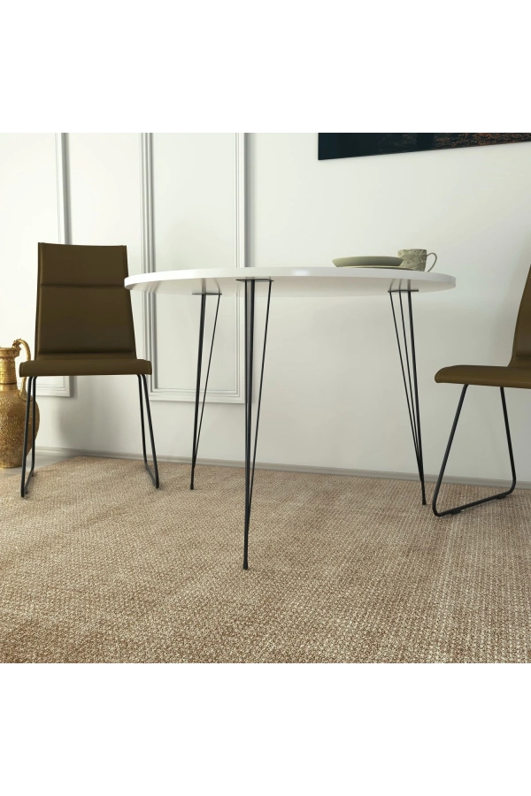 Pasific Home Sandalf Metal Ayaklı Yuvarlak Mutfak Masası, Parlak Beyaz