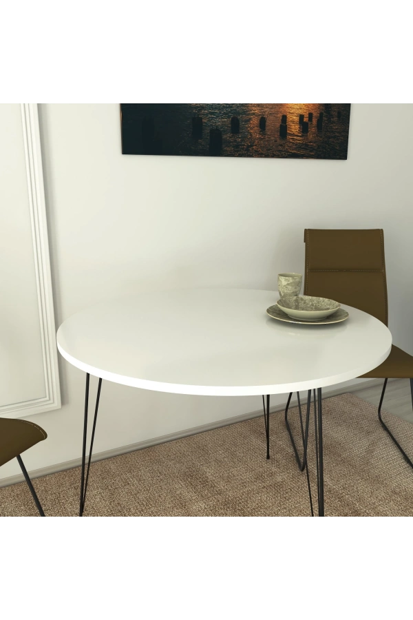 Pasific Home Sandalf Metal Ayaklı Yuvarlak Mutfak Masası, Parlak Beyaz