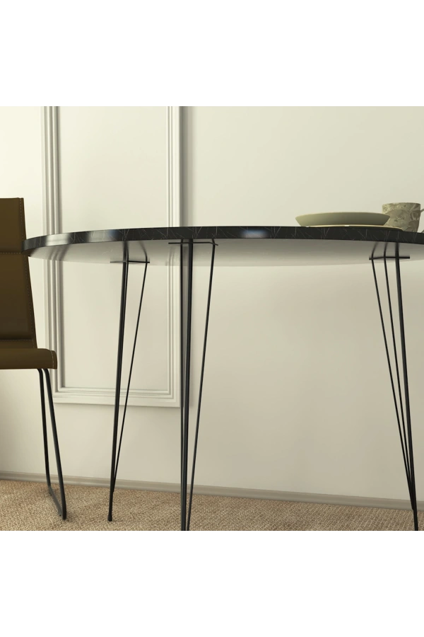 Pasific Home Sandalf Metal Ayaklı Yuvarlak Mutfak Masası, Siyah Mermer