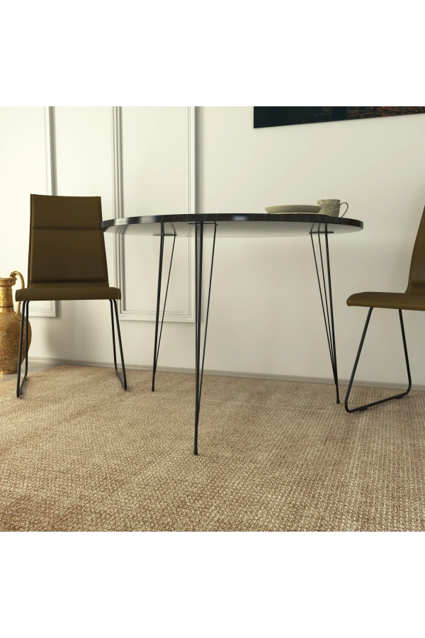 Pasific Home Sandalf Metal Ayaklı Yuvarlak Mutfak Masası, Siyah Mermer