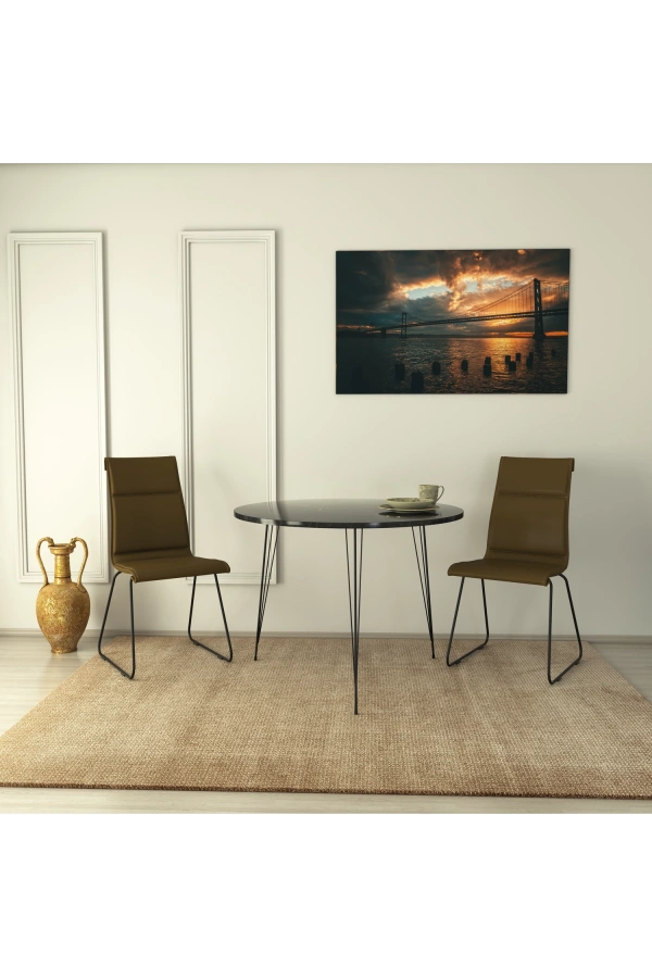 Pasific Home Sandalf Metal Ayaklı Yuvarlak Mutfak Masası, Siyah Mermer