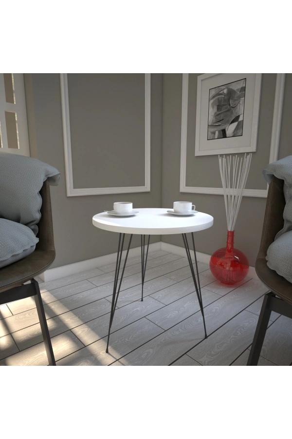 Pasific Home Sandalf Yan Sehpa, Metal Ayaklı, Ahşap Beyaz