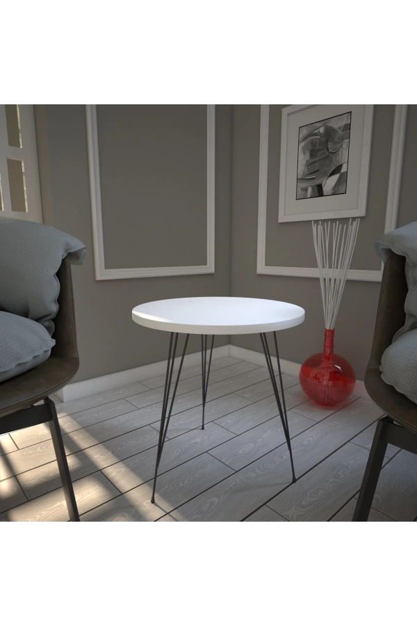 Pasific Home Sandalf Yan Sehpa, Metal Ayaklı, Ahşap Beyaz