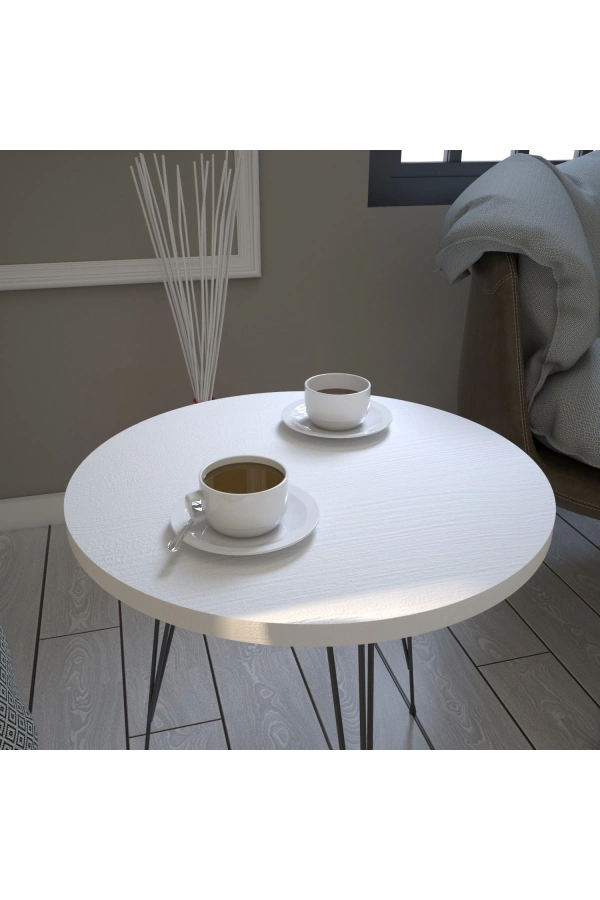 Pasific Home Sandalf Yan Sehpa, Metal Ayaklı, Ahşap Beyaz