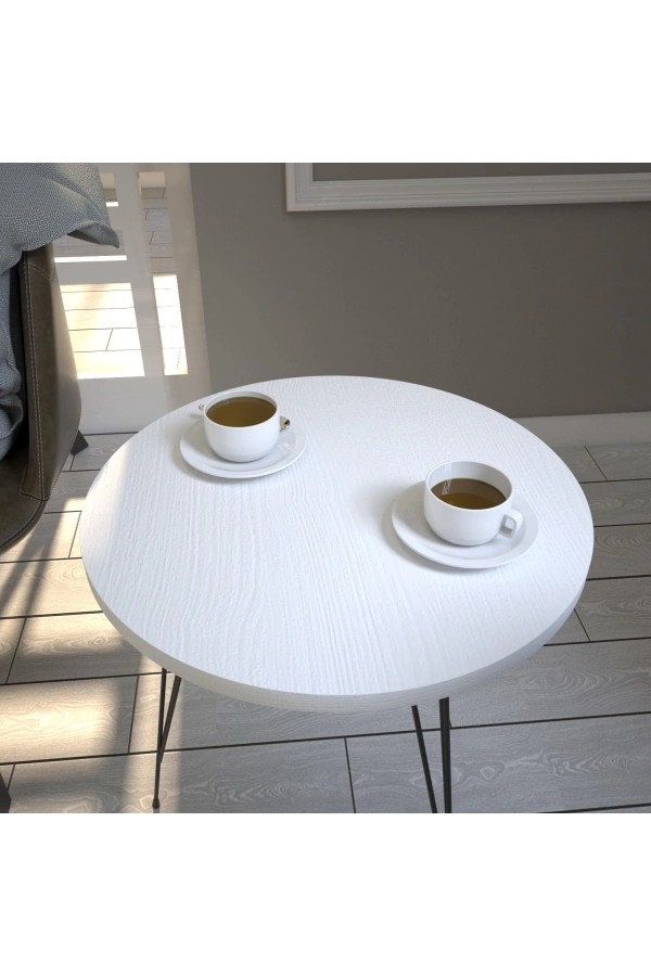 Pasific Home Sandalf Yan Sehpa, Metal Ayaklı, Ahşap Beyaz