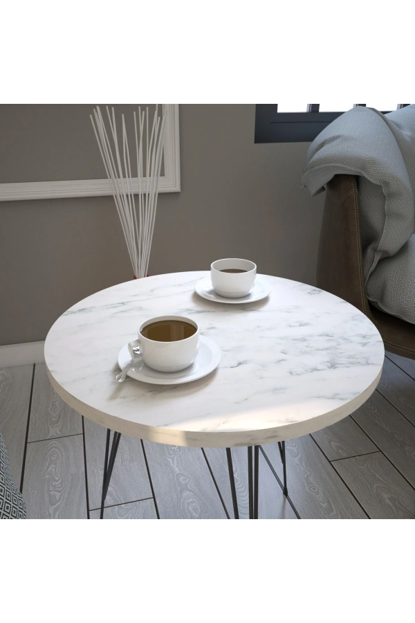 Pasific Home Sandalf Yan Sehpa, Metal Ayaklı, Beyaz Mermer